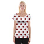 Polka Dots - Dark Red on White Women s Cap Sleeve Top