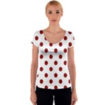 Polka Dots - Dark Red on White Women s V-Neck Cap Sleeve Top