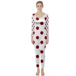 Polka Dots - Dark Red on White Long Sleeve Catsuit