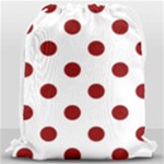 Polka Dots - Dark Red on White Drawstring Bag (Large)