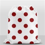 Polka Dots - Dark Red on White Drawstring Bag (Small)