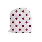 Polka Dots - Dark Red on White Drawstring Pouch (L)