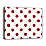 Polka Dots - Dark Red on White Canvas 14  x 11  (Stretched)