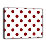 Polka Dots - Dark Red on White Canvas 16  x 12  (Stretched)