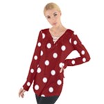 Polka Dots - White on Maroon Red Women s Tie Up Tee