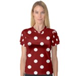 Polka Dots - White on Maroon Red Women s V-Neck Sport Mesh Tee