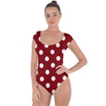 Polka Dots - White on Maroon Red Short Sleeve Leotard (Ladies)
