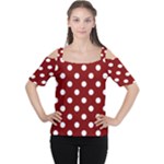 Polka Dots - White on Maroon Red Women s Cutout Shoulder Tee