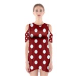 Polka Dots - White on Maroon Red Women s Cutout Shoulder Dress