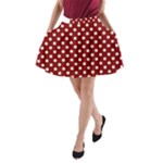 Polka Dots - White on Maroon Red A-Line Pocket Skirt