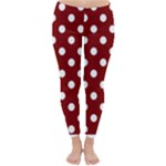 Polka Dots - White on Maroon Red Winter Leggings