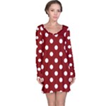 Polka Dots - White on Maroon Red Long Sleeve Nightdress