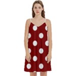Polka Dots - White on Maroon Red Women s Reversible Sports Bra with Border