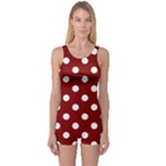 Polka Dots - White on Maroon Red One Piece Boyleg Swimsuit