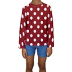 Polka Dots - White on Maroon Red Kid s Long Sleeve Swimwear