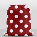 Polka Dots - White on Maroon Red Drawstring Bag (Small)
