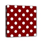 Polka Dots - White on Maroon Red Mini Canvas 6  x 6  (Stretched)