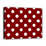 Polka Dots - White on Maroon Red Canvas 14  x 11  (Stretched)