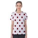 Polka Dots - Maroon Red on White Women s Cotton Tee