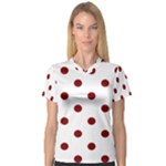Polka Dots - Maroon Red on White Women s V-Neck Sport Mesh Tee