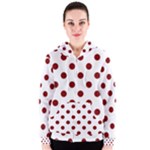 Polka Dots - Maroon Red on White Women s Zipper Hoodie