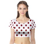 Polka Dots - Maroon Red on White Short Sleeve Crop Top (Tight Fit)