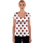 Polka Dots - Maroon Red on White Women s V-Neck Cap Sleeve Top