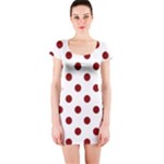Polka Dots - Maroon Red on White Short Sleeve Bodycon Dress