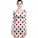 Polka Dots - Maroon Red on White Long Sleeve Bodycon Dress