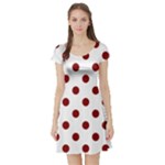 Polka Dots - Maroon Red on White Short Sleeve Skater Dress