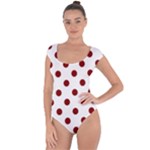 Polka Dots - Maroon Red on White Short Sleeve Leotard (Ladies)
