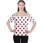 Polka Dots - Maroon Red on White Women s Cutout Shoulder Tee