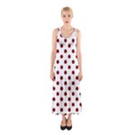 Polka Dots - Maroon Red on White Full Print Maxi Dress