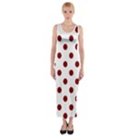 Polka Dots - Maroon Red on White Fitted Maxi Dress