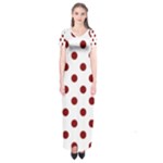 Polka Dots - Maroon Red on White Short Sleeve Maxi Dress