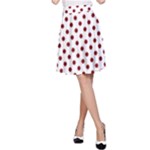Polka Dots - Maroon Red on White A-Line Skirt