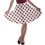 Polka Dots - Maroon Red on White A-line Skater Skirt