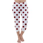 Polka Dots - Maroon Red on White Capri Winter Leggings