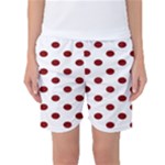 Polka Dots - Maroon Red on White Women s Basketball Shorts