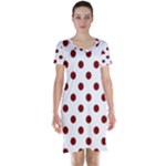 Polka Dots - Maroon Red on White Short Sleeve Nightdress