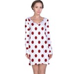 Polka Dots - Maroon Red on White Long Sleeve Nightdress