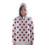 Polka Dots - Maroon Red on White Hooded Wind Breaker (Women)