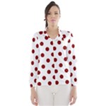 Polka Dots - Maroon Red on White Wind Breaker (Women)