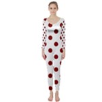Polka Dots - Maroon Red on White Long Sleeve Catsuit