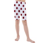 Polka Dots - Maroon Red on White Kid s Mid Length Swim Shorts