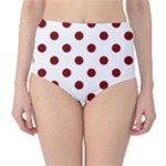 Polka Dots - Maroon Red on White High-Waist Bikini Bottoms