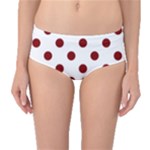 Polka Dots - Maroon Red on White Mid-Waist Bikini Bottoms