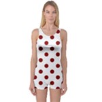 Polka Dots - Maroon Red on White One Piece Boyleg Swimsuit