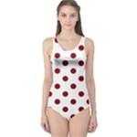 Polka Dots - Maroon Red on White One Piece Swimsuit