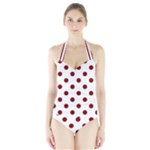 Polka Dots - Maroon Red on White Women s Halter One Piece Swimsuit